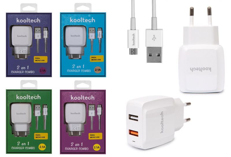 enchufe pared + cable android clasico kooltech