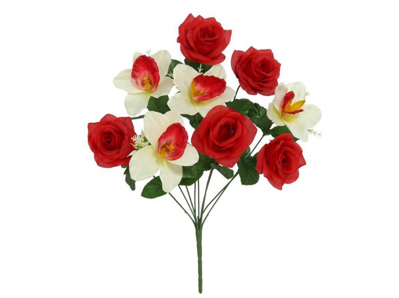 ramo rosas/orquideas x9 44cm rojo