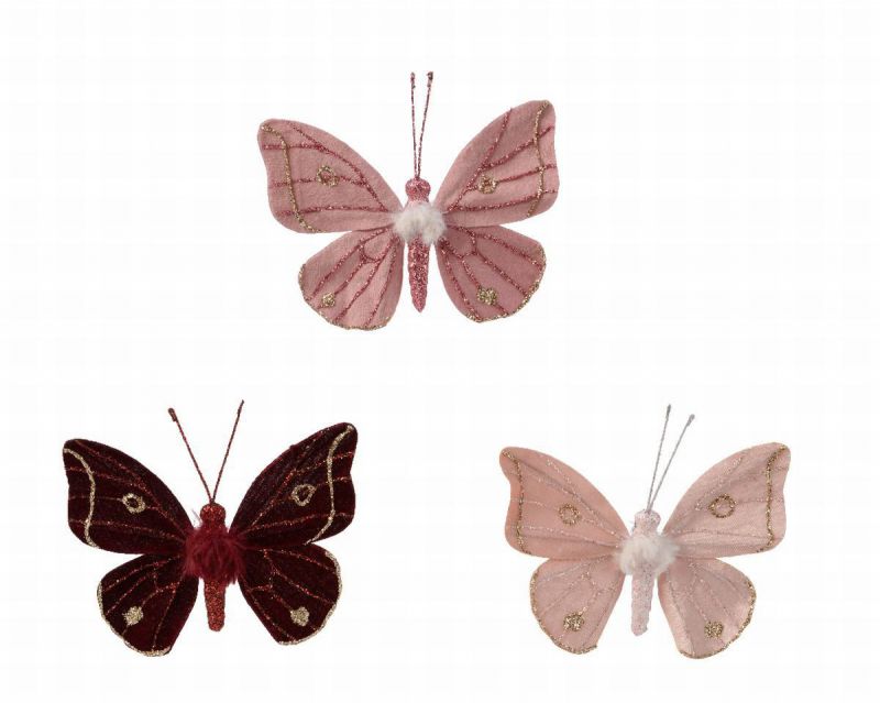 colgante mariposa terciopelo 11x14cm rosa surtida