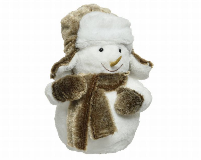 muñeco de nieve terciopelo c/bufanda 31cm blanco