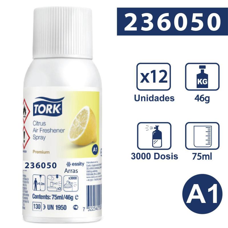 tork a1 ambientador spray citrico 3000 dosis 75ml 12 unds.