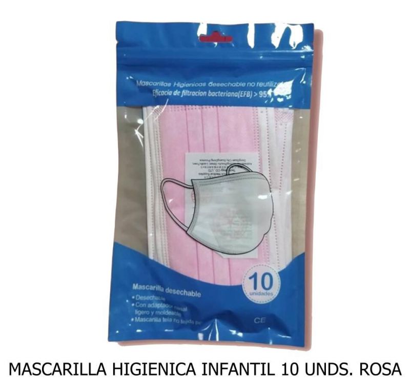 mascarilla higienica infantil 3 capas 10und. rosa