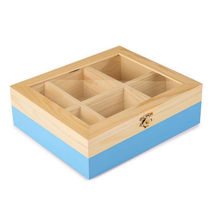 caja de te 6 compartimentos azul