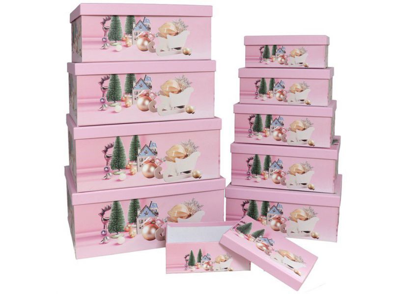 set 10 cajas rectangulares rosa paisaje