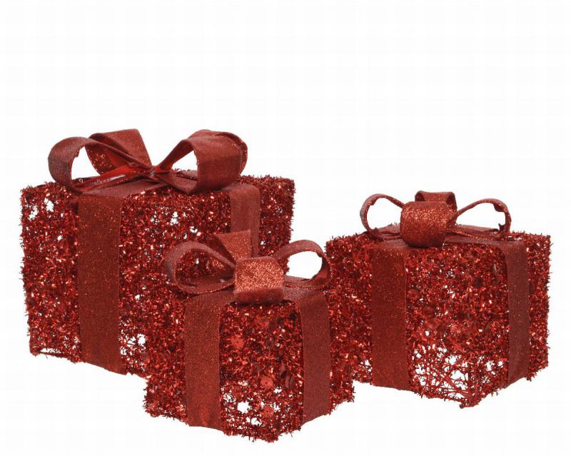 set 3 regalos navidad 17cm, 14cm y 13cm rojo