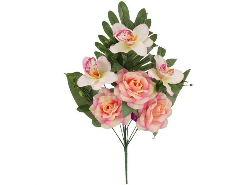 ramo palma rosas/orquideas x9 51cm rosa