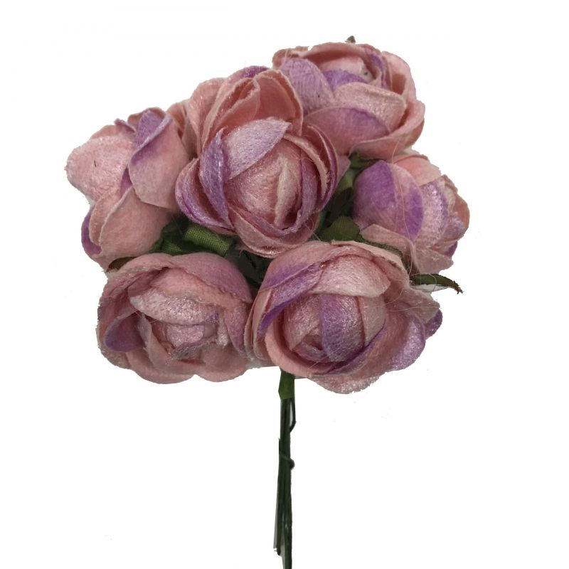 pomo x6 flores terciopelo rosa