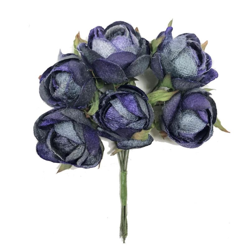 pomo x6 flores terciopelo azul