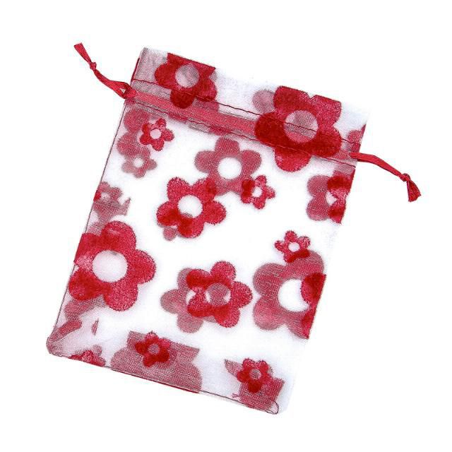 bolsa organza con flores 10*14 rojo