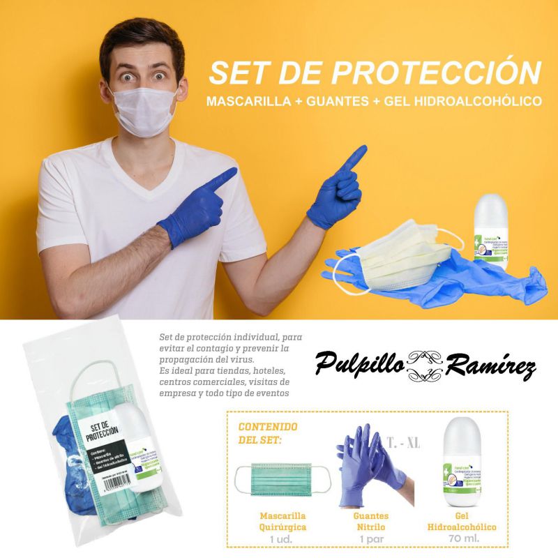 set proteccion talla xl mascarilla + guantes + hid
