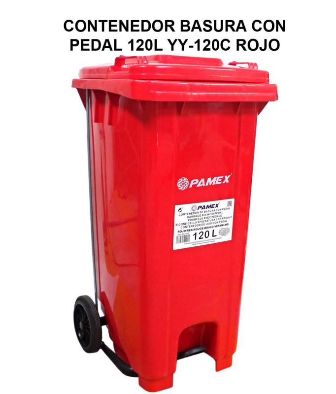 contenedor basura rojo 120l c/pedal