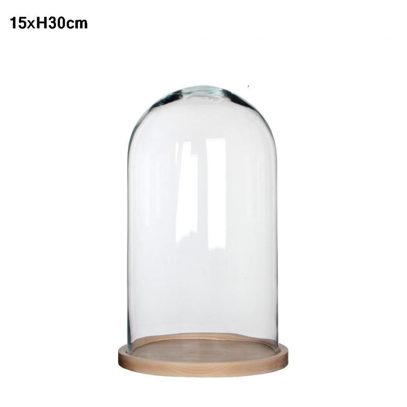 urna vidrio 15x30cm (cupula más madera)