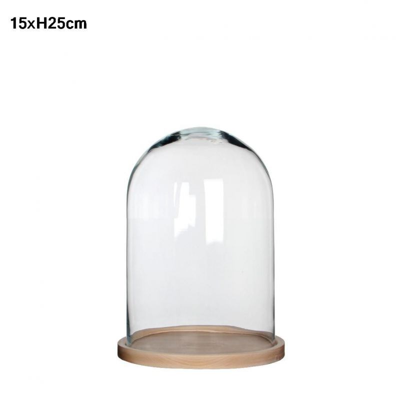 urna vidrio 15x25cm (cupula más madera)