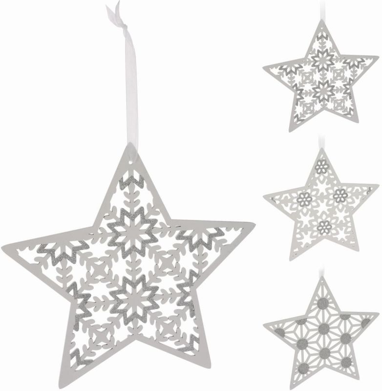 estrella madera colgante 30cm blanca surtida