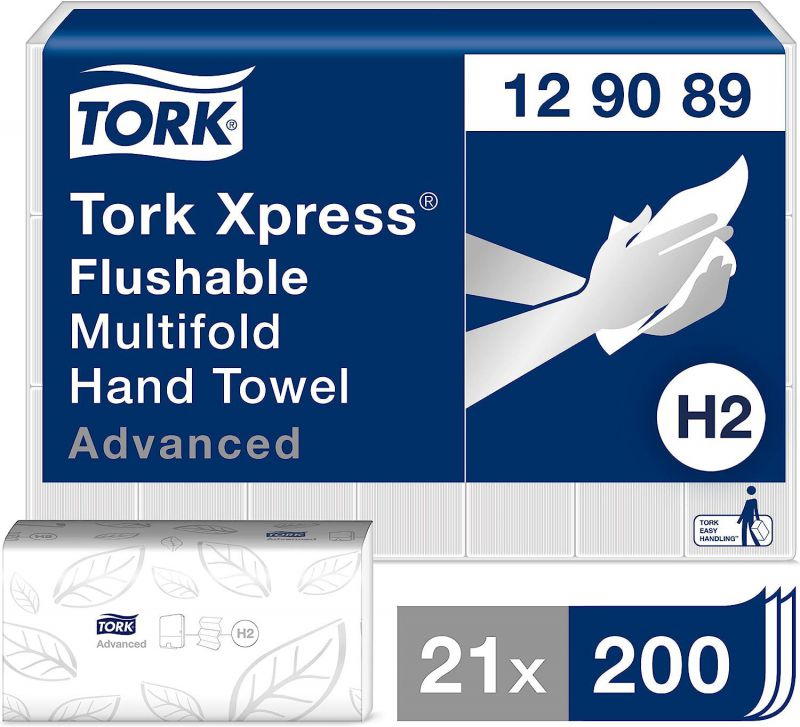 tork h2 xpress® toalla mano entredoblada flushable