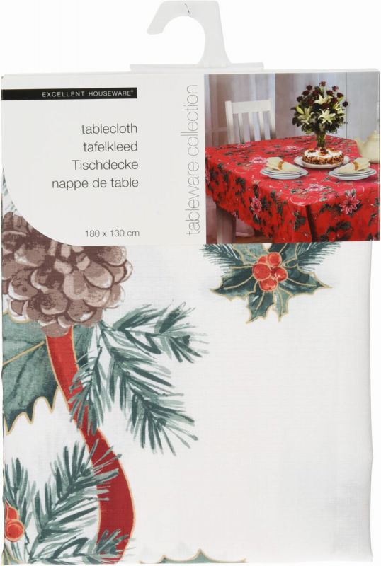 mantel navideño mesa 130x180cm crema c/flores