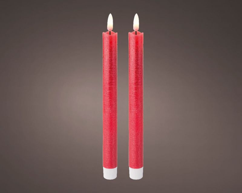 set 2 velas candelabro led 24,5x2,2cm rojo