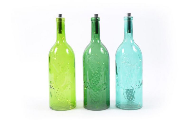 botella cactus multi color en cristal con luz led