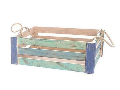 caja de madera azul (cm 35x23x13)