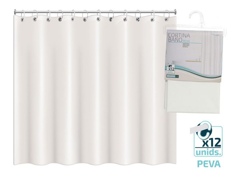 cortina baño peva 180x200cm blanca