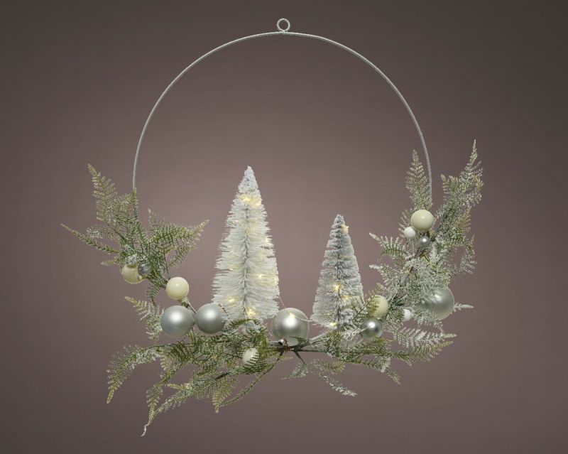 corona decor navidad c/pinos 40cm plata