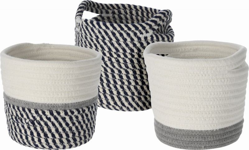 cesta algodón 13x13cm azul/gris/blanco surtido