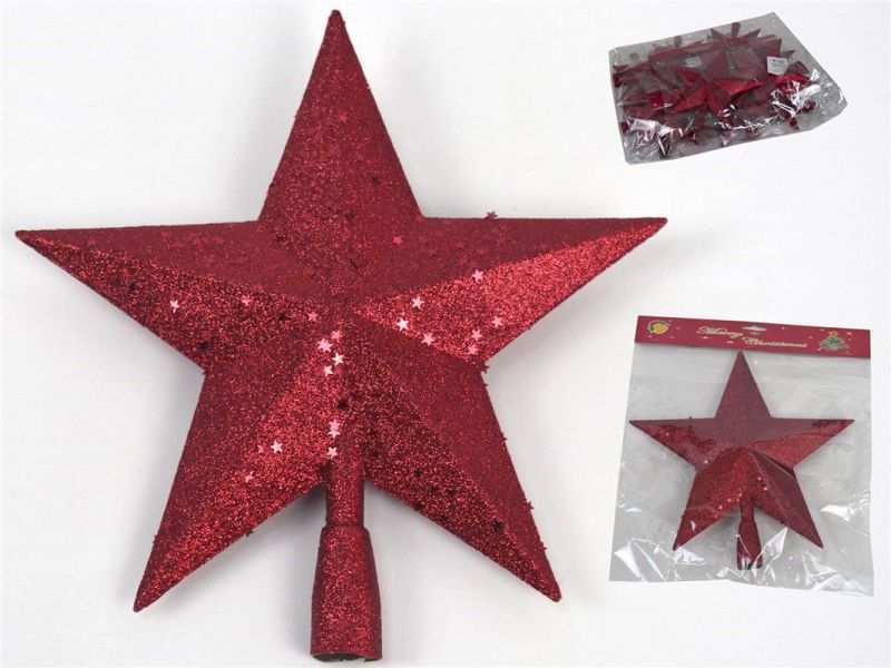 punta arbol estrella rojo glitter 28cm
