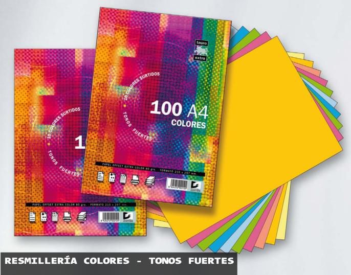 papel folios  a4 100 hojas 80gr colores tauro