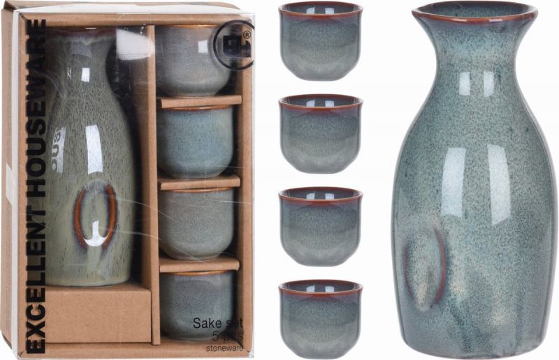 set 5 piezas jarra y vasitos sake reactive14,5x7cm